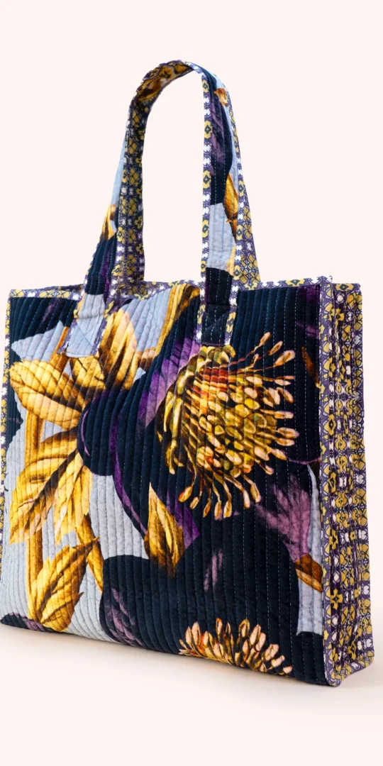 Powder Lux velvet quilted Tote Hellebore.