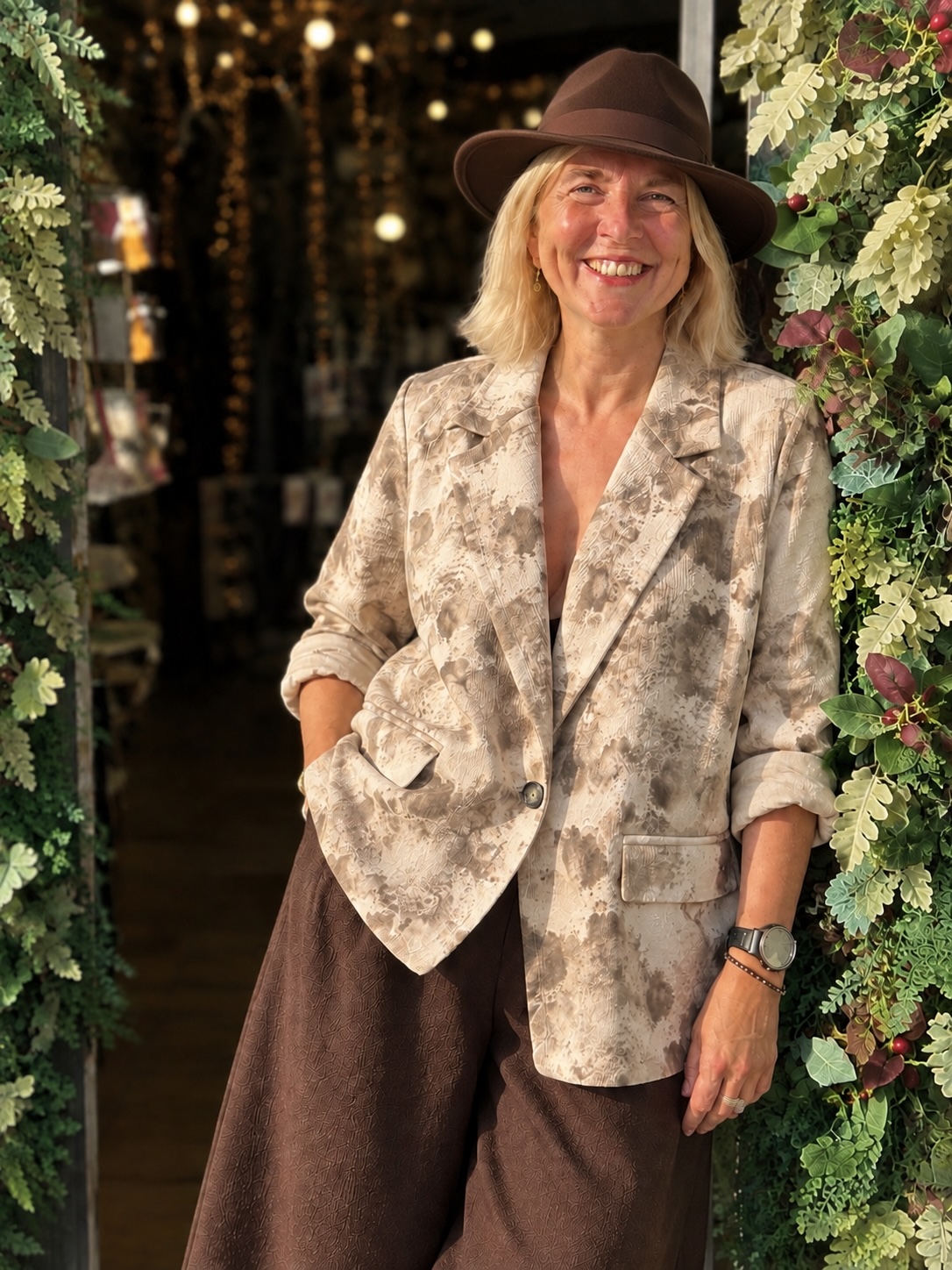 Clark Blazer. Suedette fabric. Abstract design. Cream