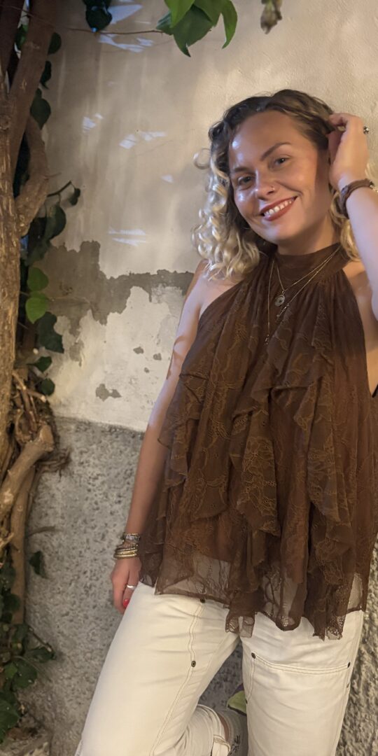 Jesse frill top. Halter neck. Layers of lace.